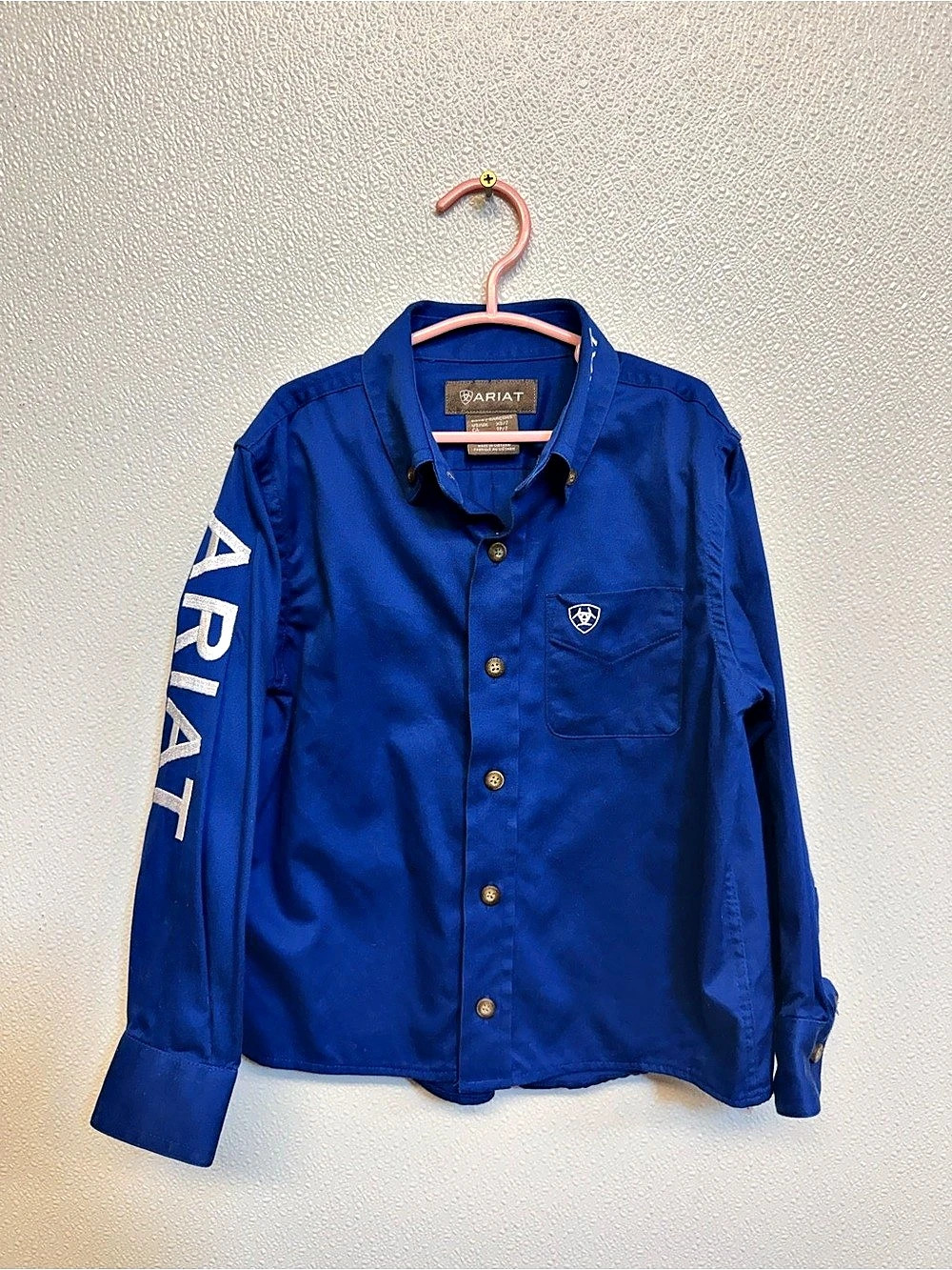 Ariat Boys Blue Button Down Shirt Size XS/7 (E-64)